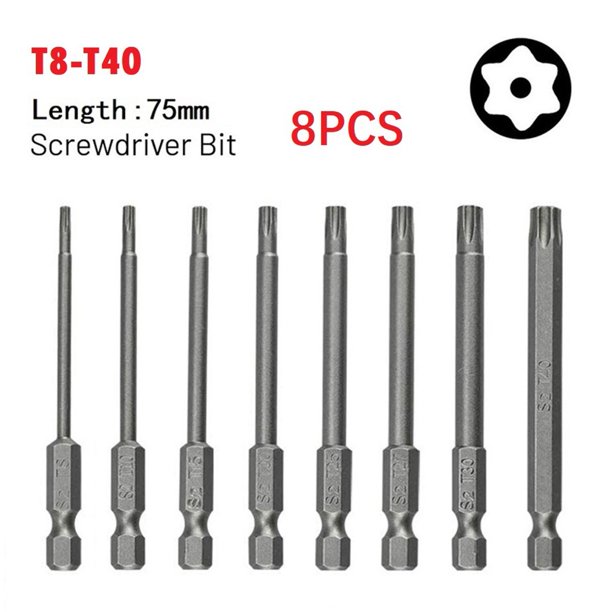 GLFILL 8Pcs Alloy Steel 75Mm Long Torx Screwdriver Bits 1/4" Hexagon