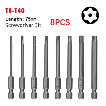 

BAMILL 8pcs Alloy steel 75mm long Torx screwdriver bits 1/4 hexagon handle T8-T40
