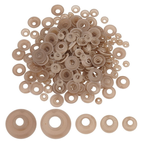 200pcs Safety Eyes Washers 5 Sizes Plastic Craft Eyes Backs Stuffed Crochet Washers Eyes Nose Gaskets Kawaii Eyes Washers for Teddy Bear Craft Puppet Plush Animal Making Tan Color