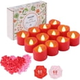 thumbnail image 1 of LED Tealight Candles Red Color Timer Battery Operated Flameless Smokeless Flickering Flashing Effect 12 PCS/Set with Decorative Fake Rose Petals, 1 of 8