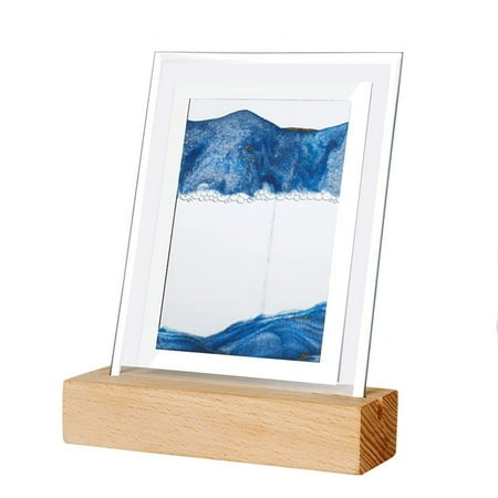 

PEACNNG Moving Sand Art Painting Night Light 3D Dynamic Sandscape Moving Sand Picture with LED Square Glass Flowing Sand in Motion Display Relaxing Desktop Art (Blue)