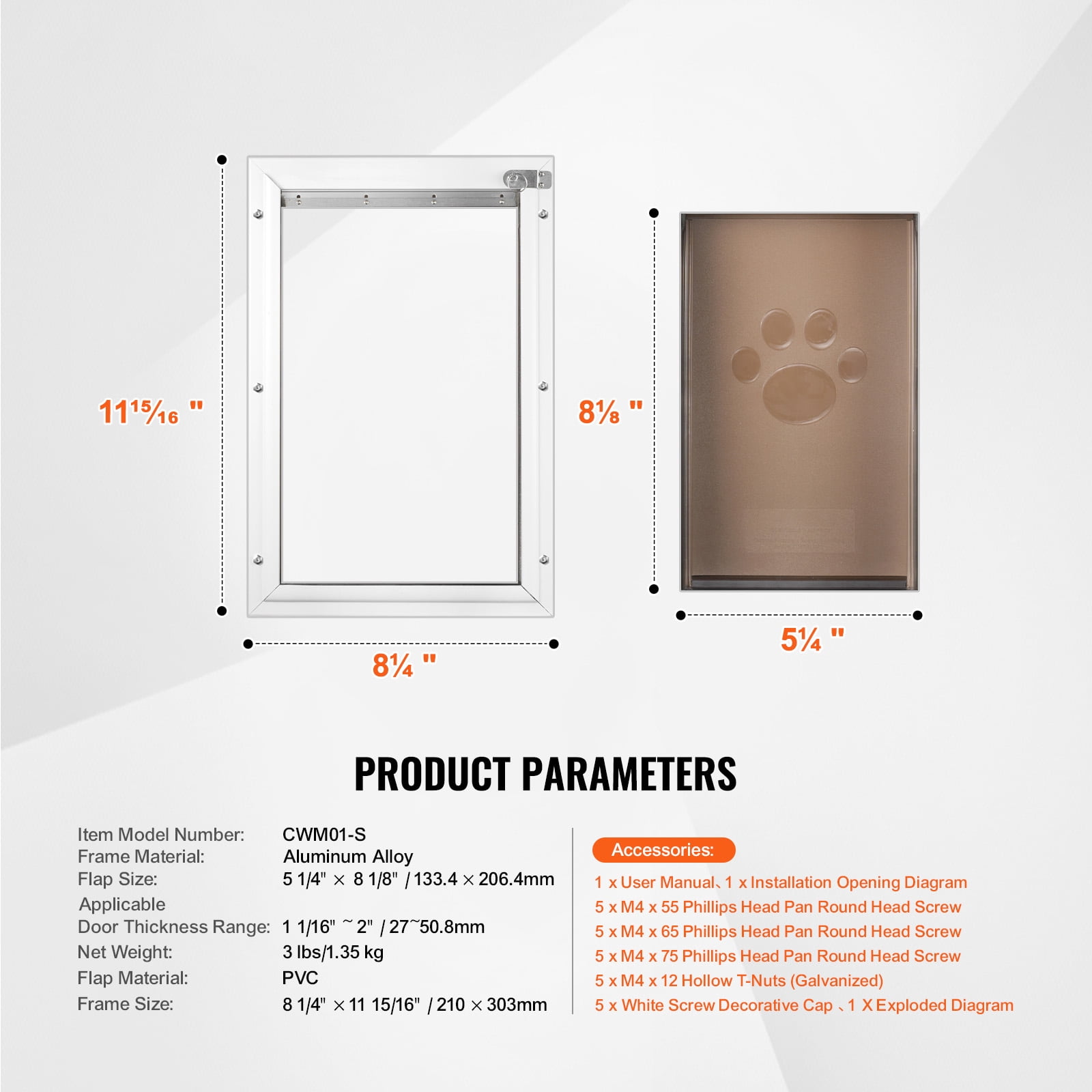 KFFKFF Animal Passage, 8.27" x 11.93" Aluminum Structure with Locking and Flap Mechanism, Climate Resistant Canine Entry, Simple to Mount on Indoor or Outdoor Doors, Animal Passage
