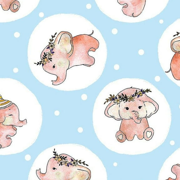 "Stylish 44"" 100% Cotton Elephant Quilting Sewing & Craft Fabric by the Yard, Blue, Pink, Green"