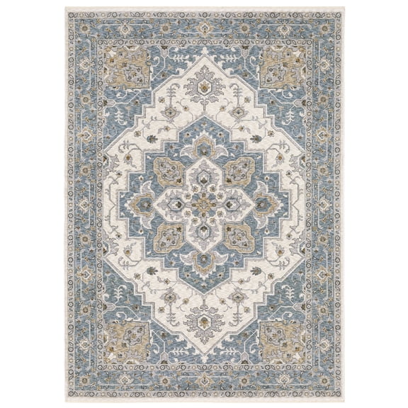 Woven Trends Larisa - 1144Y - Traditional Style, Medallion Pattern, Stain Resistant & Pet Friendly, Living Room, Dining Room, Office, Low Pile Polyester Area Rug in Blue - 6' x 9'