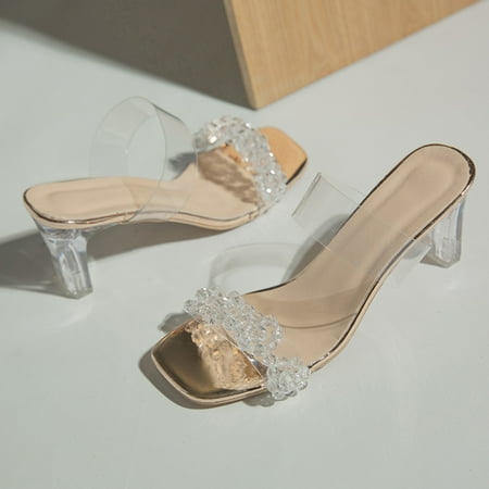 

Vedolay Ladies High Heel Shoes Women s Braided Low Block High Heels Square Open Toe Slip On Shoes Gold 9.5