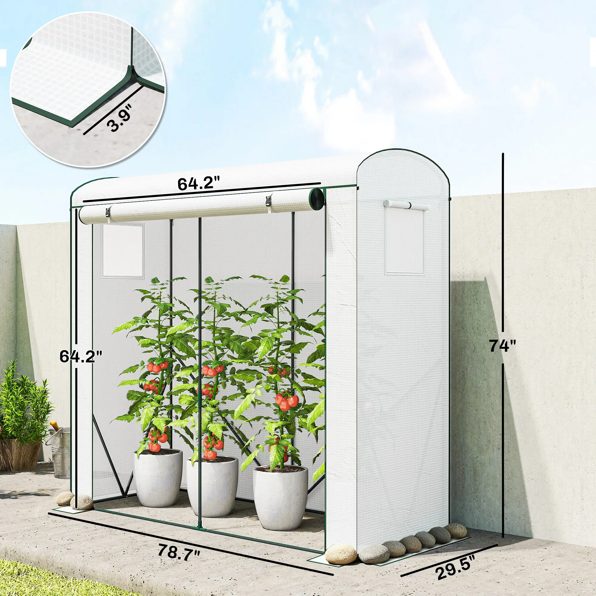 Green Large Outdoor Greenhouse with 140gsm PE Cover, Roll-Up Door & Mesh Windows, Powder-Coated Steel Frame, Windproof Level 4