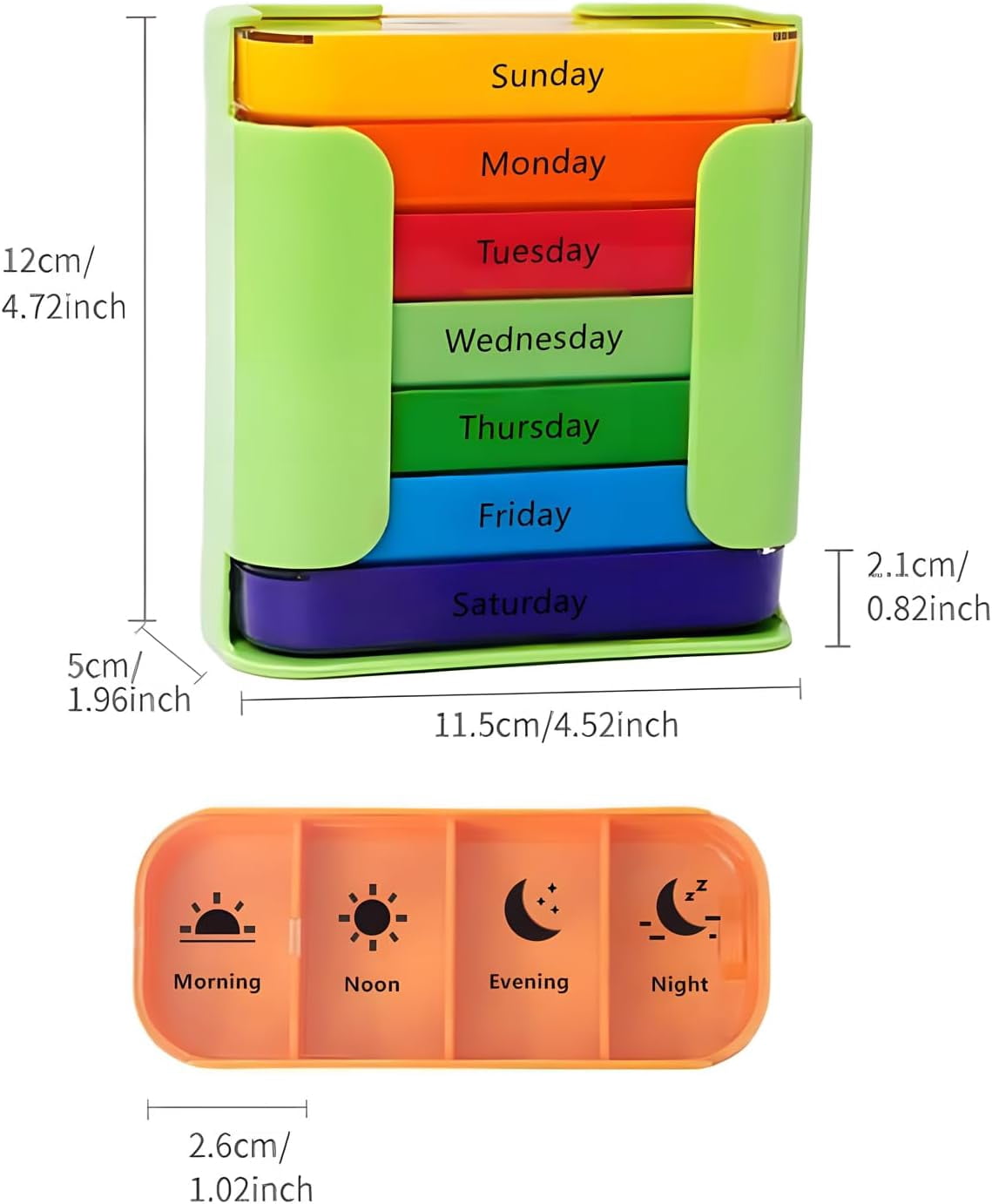 Weekly 7-Day Pill Organizer, Large Weekly Medication Organizer with 4 Times a Day Compartments, Stackable Vitamin Organizer for Supplements (Green)