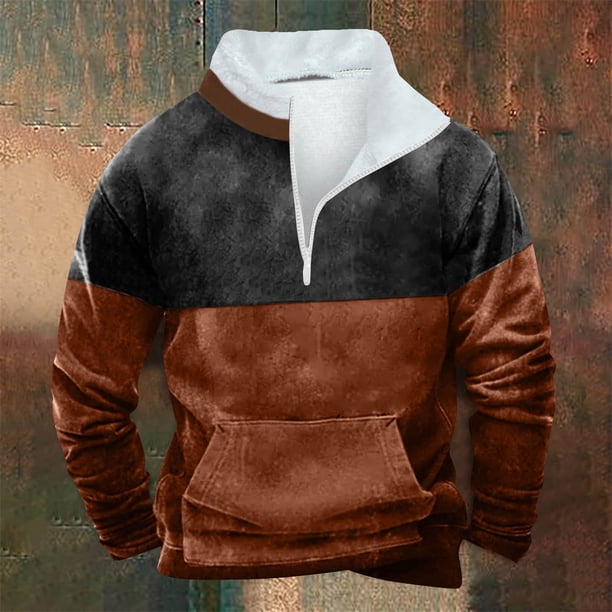 pstuiky Camisas casuales de manga larga para hombre, Sudadera informal de manga larga y cuello alto con bolsillo y cremallera de invierno para hombre camisetas de hombre xxxxl