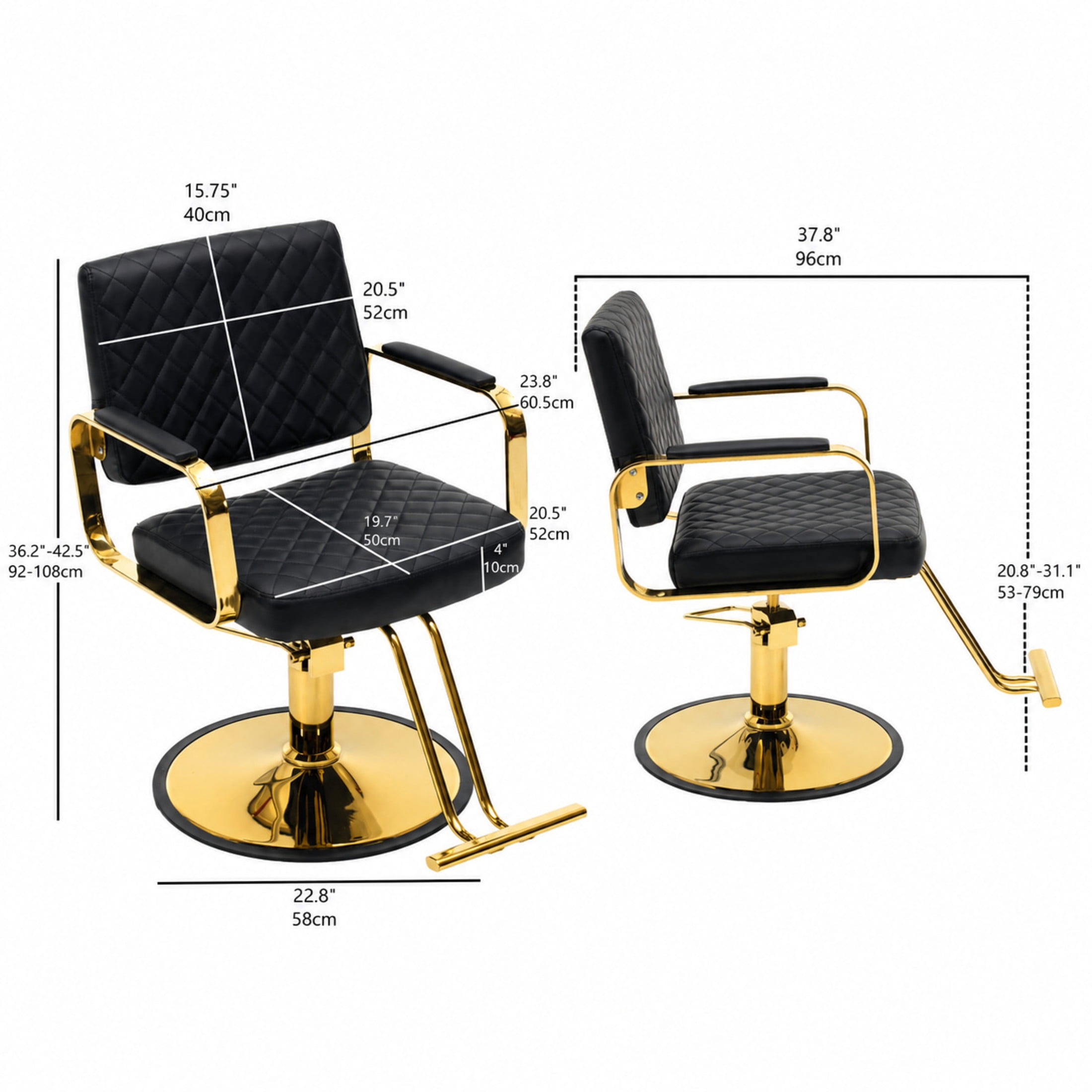 Noble House 360° Swivel Adjustable Salon Styling Chair, Diamond-Quilted PU Upholstery, Black+Gold