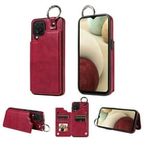 Mantto Design for Samsung Galaxy A12 PU Leather Wallet Phone Case with Kickstand Card Holder Slots Metal Ring Double Magnetic Clasp Back Flip Folio Protective Cover for Women Men,Red