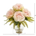 thumbnail image 2 of Nearly Natural 14" Peony and Fern Artificial Flower in Glass Vase, Pink, 2 of 2