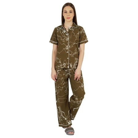 Inkmeso WoMen s Classic Short Sleeve Shirt and Pajama Pants Loungewear 2 Pc PJ Sleep Set