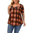 thumbnail image 4 of Womens Plus Size Tops Summer Short Sleeve Crewneck T-Shirts Plaid Print Loose Casual Pleated Tunic Blouse XL- 5XL, 4 of 5