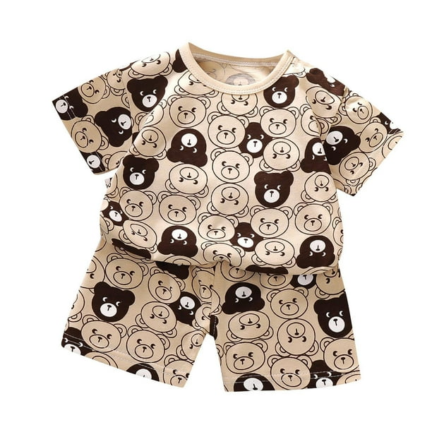 Odeerbi 3M-6Y Niños Trajes de Verano Estampado de Osos Camiseta de Algodón de Manga Corta Pantalones Cortos Conjunto de Dos Piezas Cintura Elástica