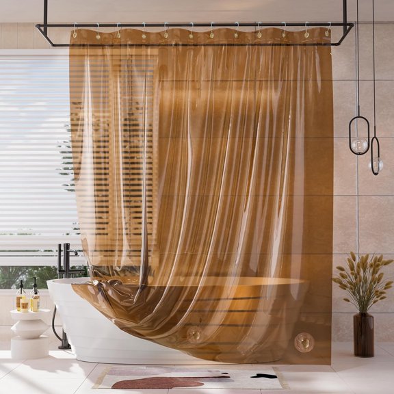 Bath Shower Curtain Liner, 100% EVA Soft Clear Amber Heavy Duty Shower Curtain and Liner 2-in-1, 72x72 Luxury Plastic Weighted Bathroom Shower Liner, 12 Rustproof Grommets & 3 Heavyweight Stones