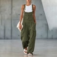 thumbnail image 2 of Women Adjustable Strap Cargo Overalls Jumpsuit, Multi Pockets Loose Wide Leg Casual Long Bib Pants Army Green M(M), 2 of 6