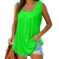 thumbnail image 2 of JGGSPWM Summer Tank Tops for Women Loose Fit Pleated Square Neck Sleeveless Tops Curved Hem Flowy Loose Fit Camisole Trendy Breathable Tees Green XL, 2 of 6