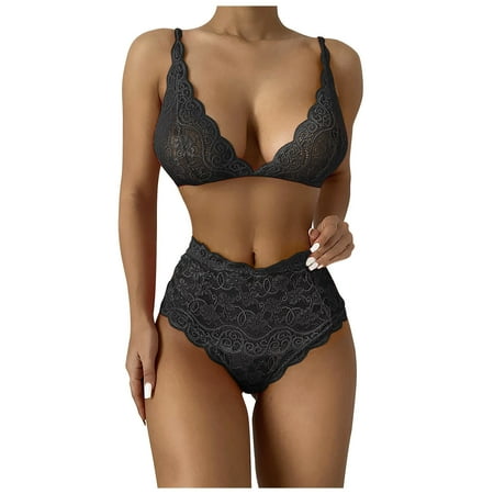 

DENGDENG Women s Lingerie Sets Lace Teddy Solid High Waist Sexy Bra and Panty Sets
