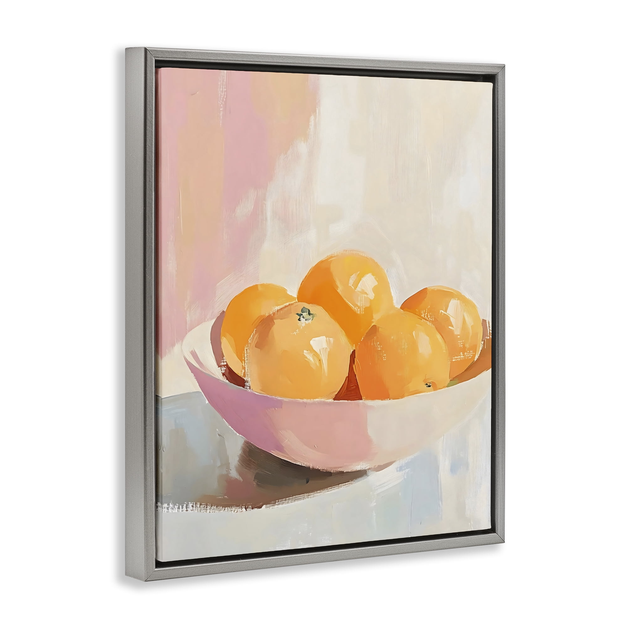 Stupell Industries Pastel Bowl of Oranges Gray Framed Floater Canvas Wall Art, design by The Prints Vibe