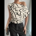 thumbnail image 4 of Blusa de Mujer con Cuello Asimétrico Estampado y Fruncido, Elegante, para Oficina y Trabajo Albaricoque M, 4 of 8