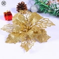 thumbnail image 5 of Luxtrada Pack of 12 Glitter Artificial Poinsettia Flowers Christmas Wreath Christmas Tree Flowers Ornaments 6.3’’ Diameter (Gold), 5 of 11
