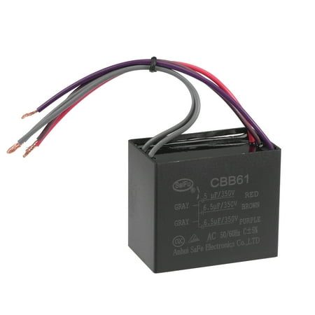 

Uxcell 5/6.5/6.5uF 350V AC 5 Wires CBB61 Ceiling Fan Capacitor 1 Pack