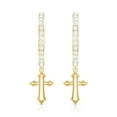 thumbnail image 2 of Rosec Jewels Cross Charm Drop Earrings for Women, Diamond Hinged Hoop Earrings, 18K Yellow Gold, 2 of 8