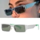 thumbnail image 5 of Gafas de sol rectangulares de estilo retro, gafas de sol cuadradas, montura ancha, unisex Silver_Green, 5 of 9
