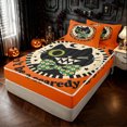 thumbnail image 2 of Feelyou Polkadot Bowknot Cat Zipper Twin Comforter Sets with Fitted Sheet and 2 Pillowcases, Spooky Moon Bat Zipper Bedding Set, Orange, Halloween Reversible, 4 Pieces, 2 of 7