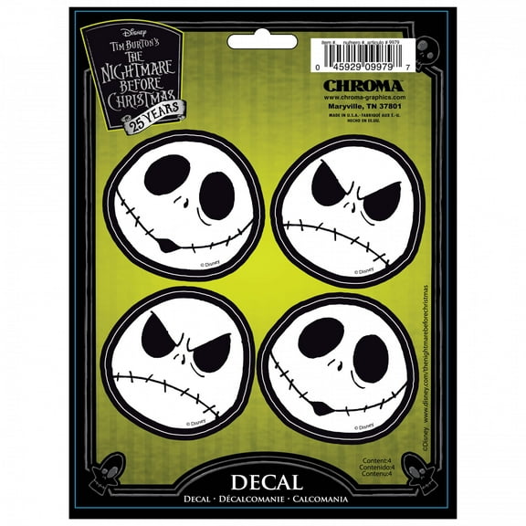 Chroma CG9979 2.5 in. 4 Piece Nightmare Before Christmas Jack Decal Set