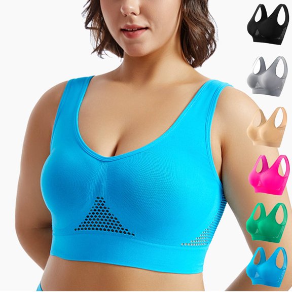 Sports Bras for Women High Support Moisture Wicking Workout Bras Cozy Wireless Athletic Bralettes with Embedded Pad Blue 2XL