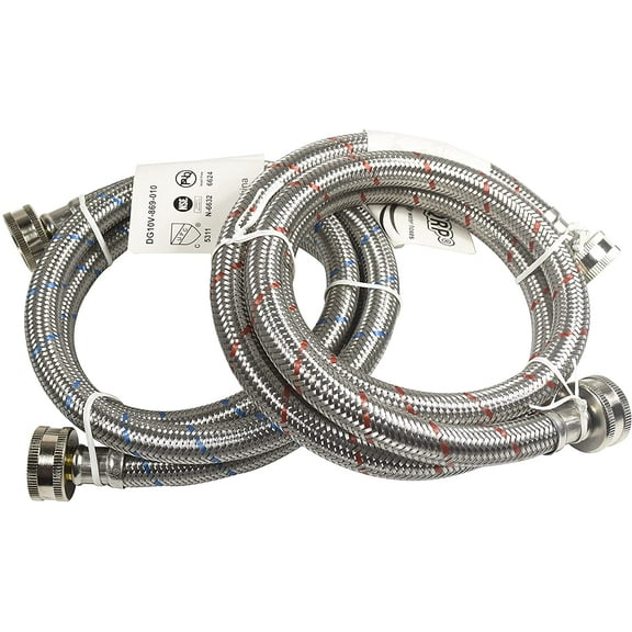 HQRP Premium Stainless Steel Washing Machine Hoses, 4-ft Burst Proof, Red and Blue Striped (2-pack)