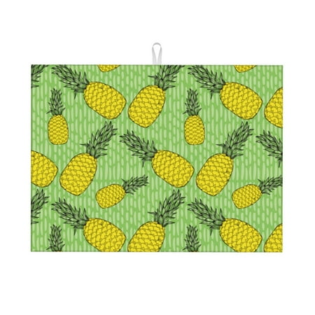 

Dish Drying Mat Cute Pineapple Green Stripe Highly Absorbent Microfiber Drying Mat Kitchen Counter or Sink Drawer Liner 16x18 Kitchen Drying Mat Coffee Mat Kitchen Essentials