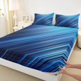 thumbnail image 3 of Manfei Retro Strieps Lines Twin Sheet Sets,Modern Abstract Geometric Twin Fitted Sheet,Blue Striped Flat Sheet For Men Women,Ultra Soft Home Decor,3-Piece, 3 of 7