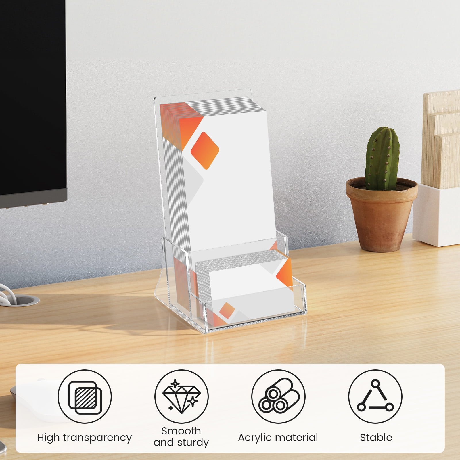 2 Pack Acrylic Brochure Holder Stand 4.5‘’ Clear brochure and business Rack Card Holder Stand Plastic Flyer Display Stand for Magazine Pamphlet Booklets Menu Journals Business Card