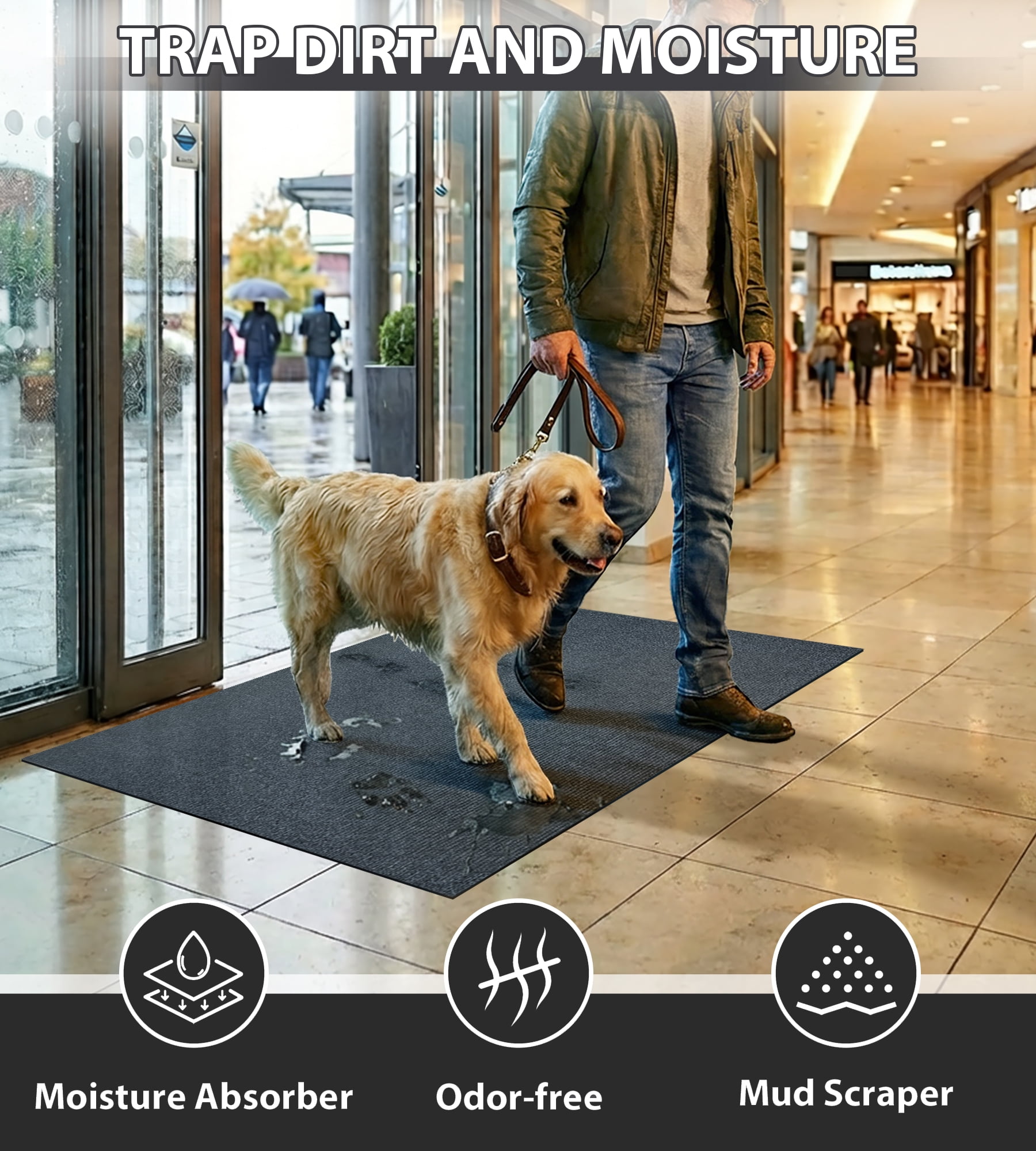 OVYEOFR 3' x 5' Front Door Mat, Indoor Outdoor Commercial Floor Entrance Mat with Rubber Backing, Welcome Mat for Entryway, Patio, Home