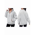 thumbnail image 3 of Sweatshirt for Women Fall Half Zip Pullover Oversized Fleece Mock Neck Hoodies Fashion Outfits Winter Clothing Gray XL, 3 of 6
