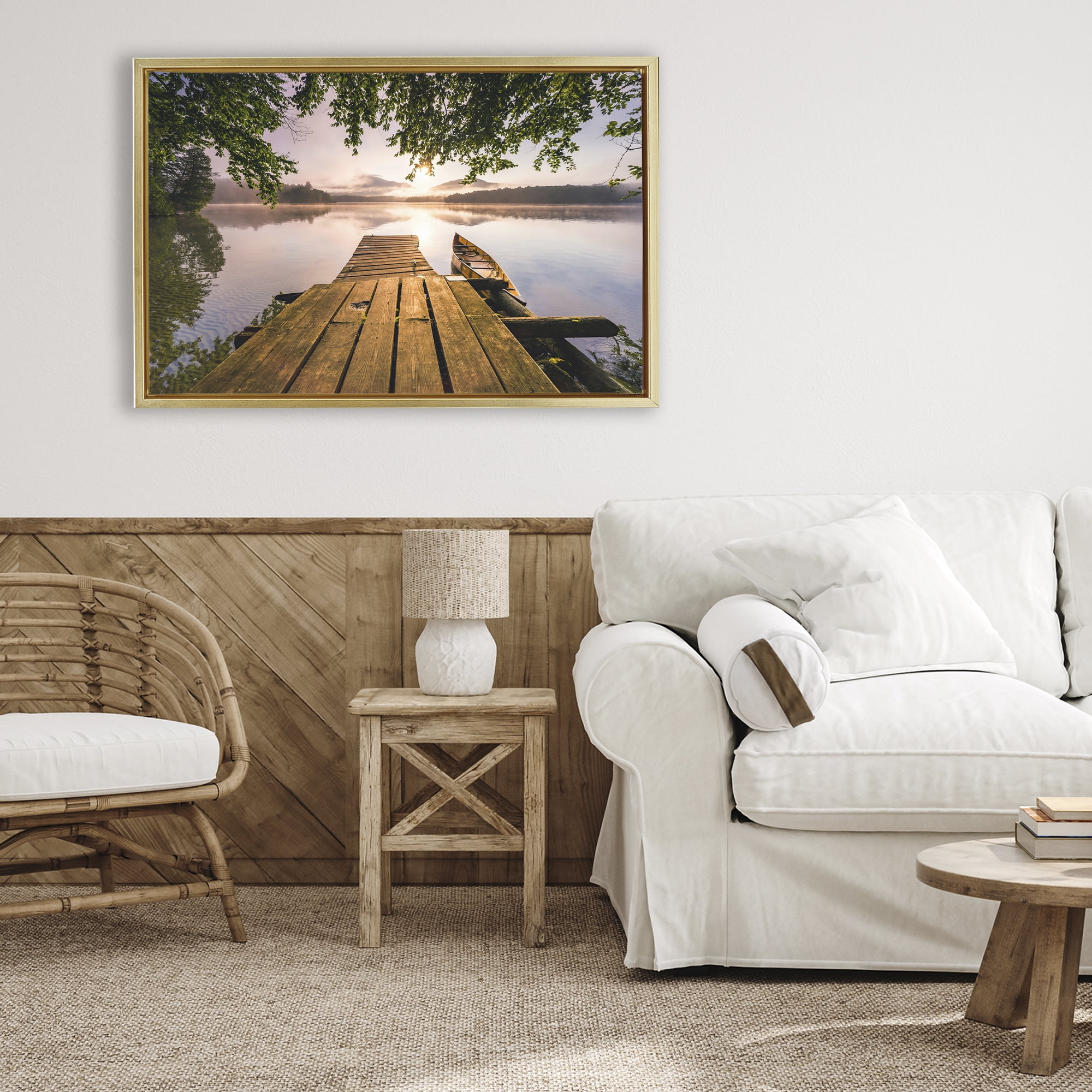 Stupell Industries Misty Morning Light on Lake Gold Framed Floater Canvas Wall Art, design by Jonathan Zaharek