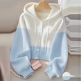 thumbnail image 5 of IUYRTFE Women's Two Tone Hooded Knit Cardigan Long Sleeve Drawstring Color Block Casual Fall Sweater Coat, 5 of 6