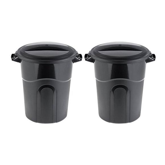 United Solution 20 Gallon Round Waste Container, Black, Easy to Carry Garbage Can with Sturdy Construction, Pass-Through Handles & Attachable Click L