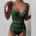 thumbnail image 2 of Bikini de traje de tres piezas con liga de encaje de lencería sexy con flores sólidas a la moda para mujer Fridja  nalpqowj48495, 2 of 7