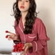 thumbnail image 5 of Pijama de cuadros rojos con red de encaje de otoño e invierno, cárdigan de manga larga para mujer, ropa de casa para niña, traje de dos piezas, 5 of 6