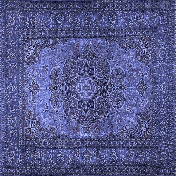 Ahgly Company Indoor Square Medallion Blue Traditional Area Rugs, 7' Square