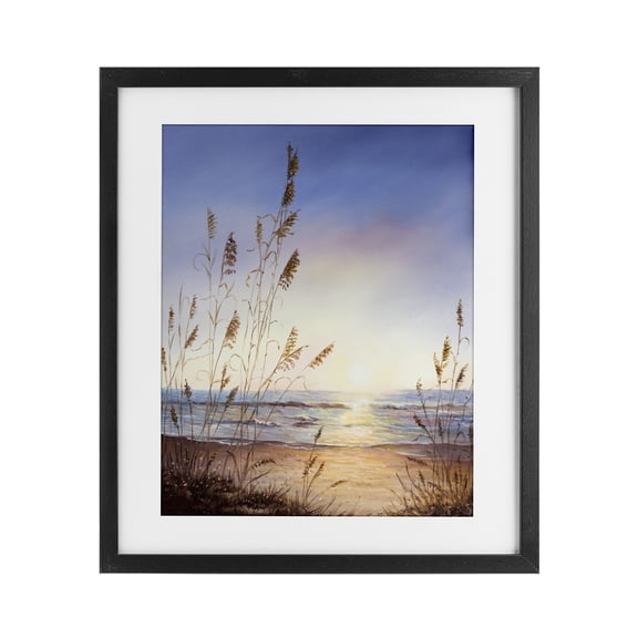 Seascape with Sunlit Grasses Black Framed Print Under Glass, design by Michelle Faber