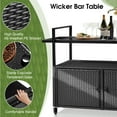 thumbnail image 3 of BAYUELSWU Outdoor Bar Cart with Storage Cabinet, Patio Wicker Bar Table with Tempered Glass Tabletop, Outside Kitchen Serving Cart with Rolling Wheels & Handles for Patio,Backyard,Poolside (Black), 3 of 8