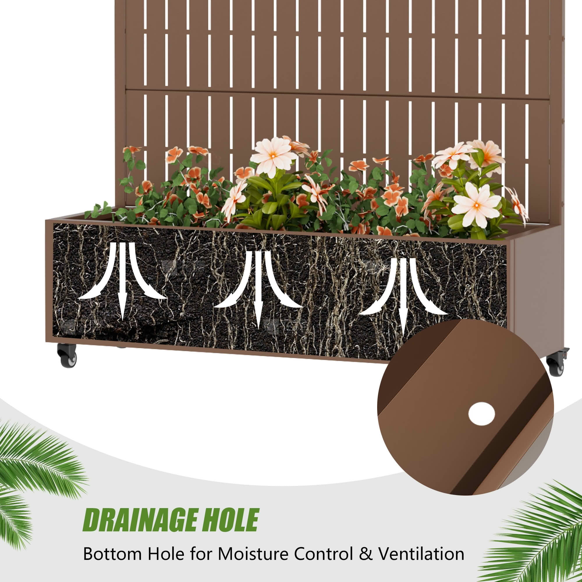 MAYEERTY 47X47" Metal Outdoor Brown Privacy Screen with Planter Box for Backyard & Garden, 3 Piece Set