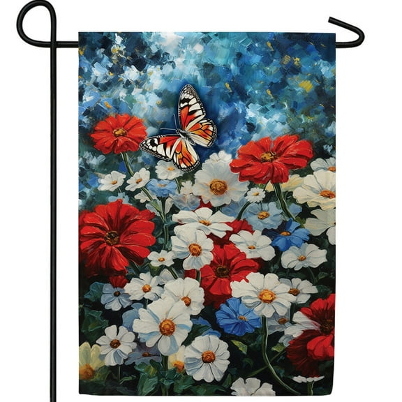 America Forever America in Bloom Patriotic Floral Garden Flag 12.5 x 18 inch Red, White and Blue 4th of July American Independence Day Summer Yard Outdoor Decor