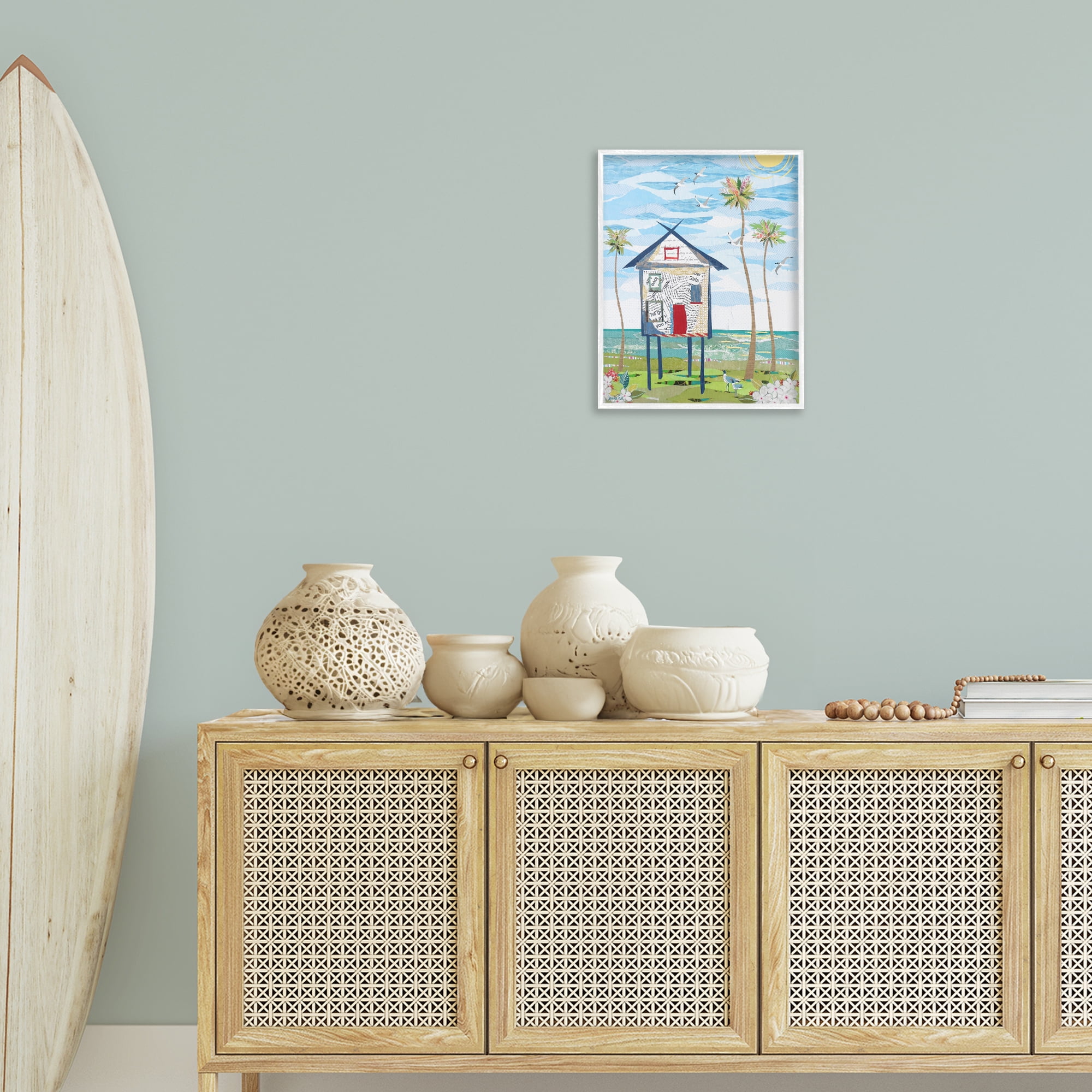 Stupell Industries Beach Vacation Getaway Coastal Painting White Framed Art Print Wall Art, 16 x 20