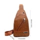 thumbnail image 3 of Mochila de pecho cruzada con bandolera con bandolera para hombres y mujeres | Cuero de poliuretano | Correa ajustable | Agujero de auriculares | Encaja en tableta de 7,9" | Café Negro Marrón, 3 of 6