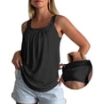 thumbnail image 2 of Summer Tank Tops for Women Loose Fit Pleated Sleeveless Top Square Neck Camisole Tank Tops with Built in Bra Basic Shirts Curved Hem Flowy Cute Beach Vacation Outfits Black L, 2 of 9